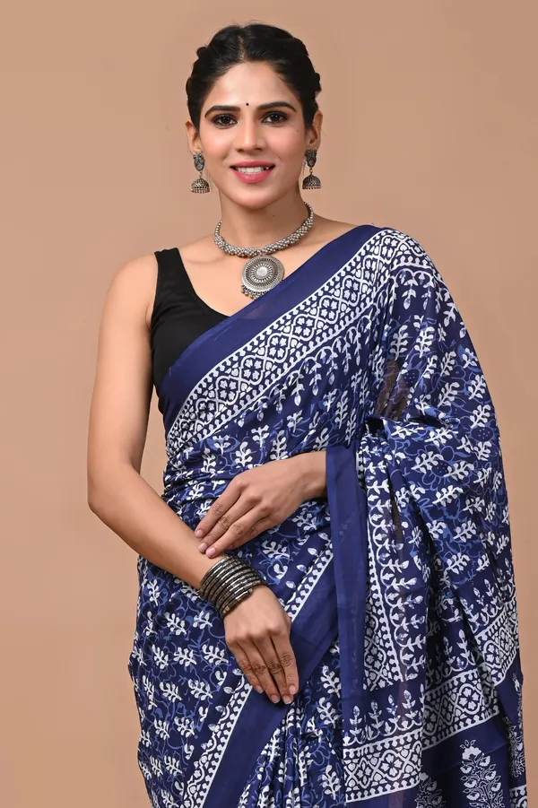 Indigo_Blue_Soft_Mulmul_Cotton_Saree