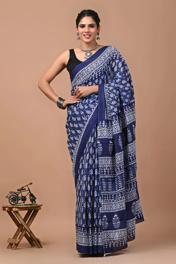 Indigo_Blue_Soft_Mulmul_Cotton_Saree