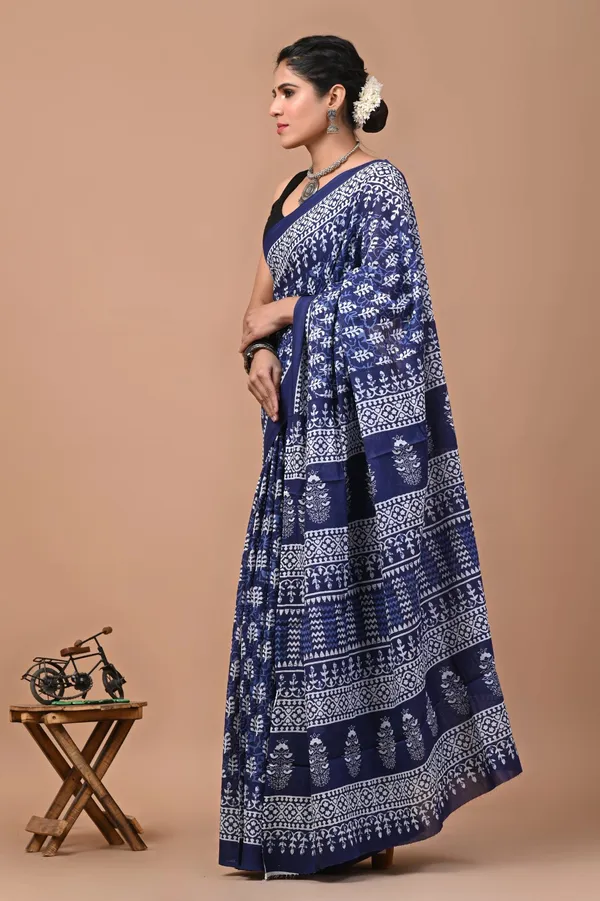 Indigo_Blue_Soft_Mulmul_Cotton_Saree