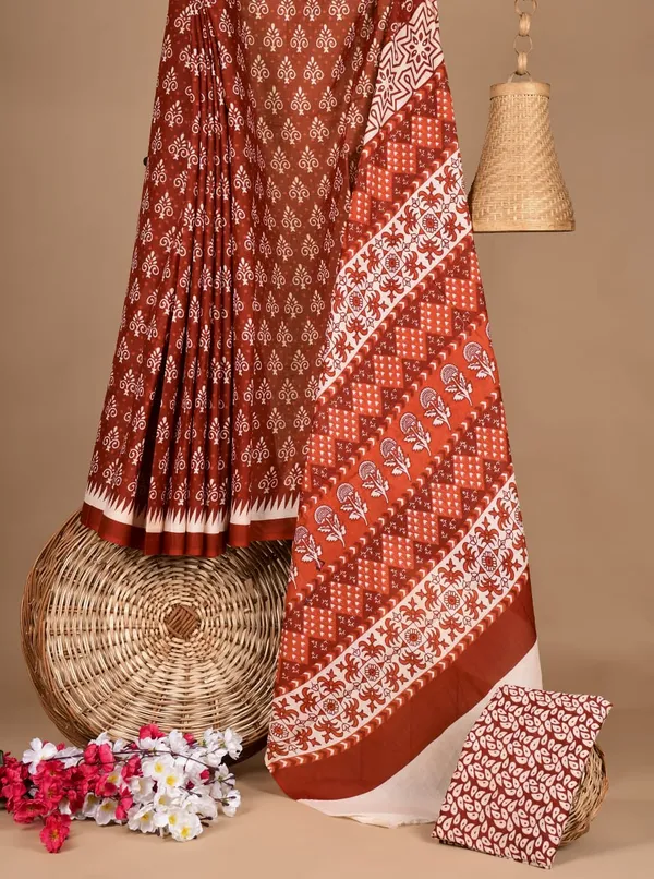 Rust_Red_Soft_Mulmul_Cotton_Saree