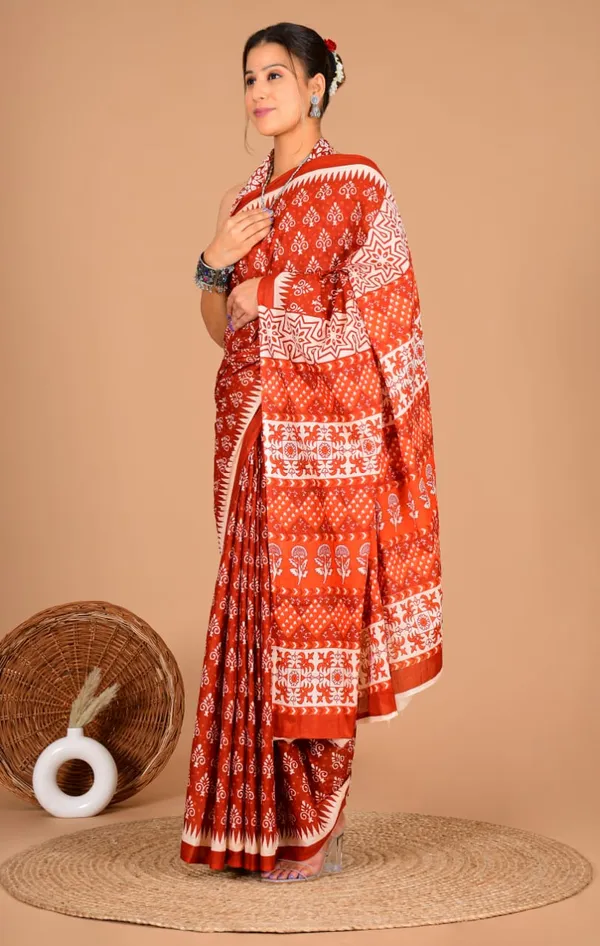 Rust_Red_Soft_Mulmul_Cotton_Saree