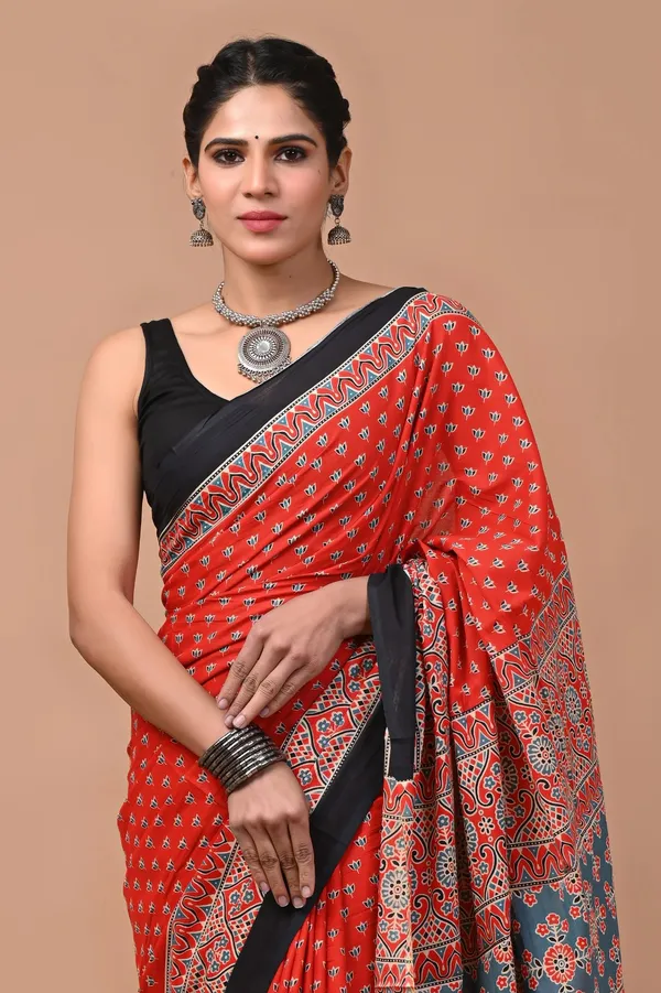 Red_Soft_Mulmul_Cotton_Saree