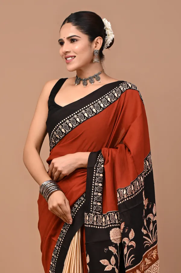 Rust_Orange_Soft_Mulmul_Cotton_Saree