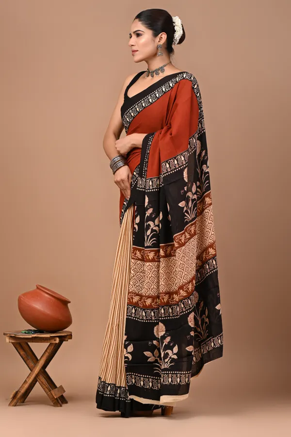 Rust_Orange_Soft_Mulmul_Cotton_Saree