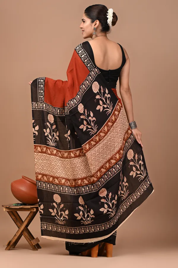 Rust_Orange_Soft_Mulmul_Cotton_Saree