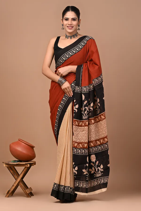 Rust_Orange_Soft_Mulmul_Cotton_Saree