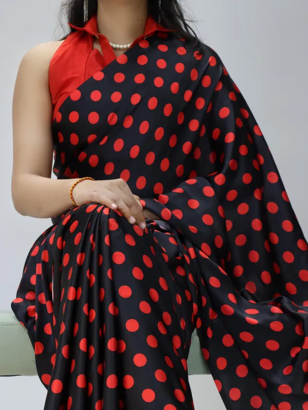 Black_with_Red_Polka_Dots_|_Japan_Satin_Saree_With_Contrast_Plain_Blouse_-_Soft_Silky_Premium_Party_Wear_Saree