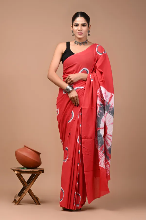 Coral_Red_Soft_Mulmul_Cotton_Saree