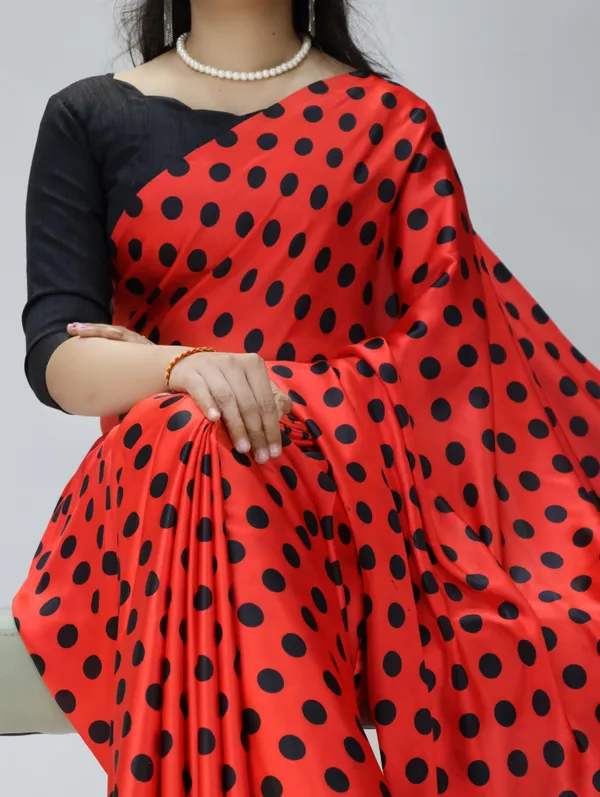 Red_with_Black_Polka_Dots_|_Japan_Satin_Saree_With_Contrast_Plain_Blouse_-_Soft_Silky_Premium_Party_Wear_Saree