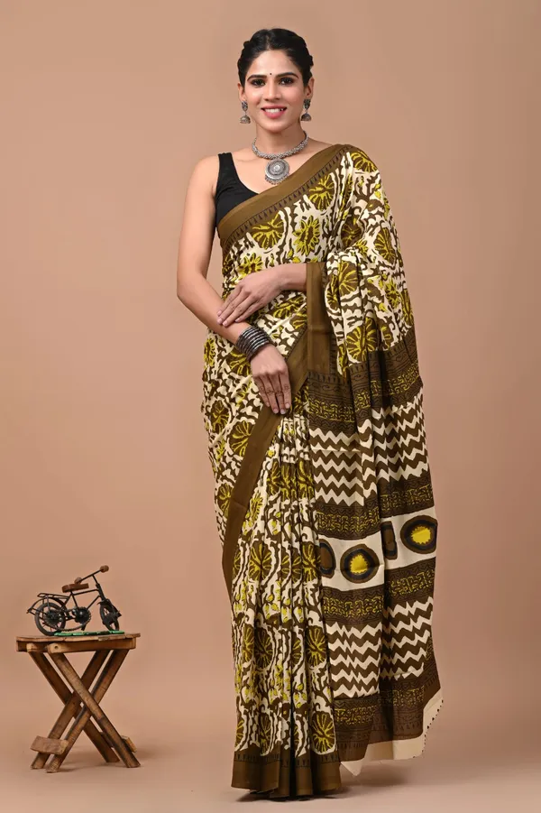 Olive_Green_Soft_Mulmul_Cotton_Saree