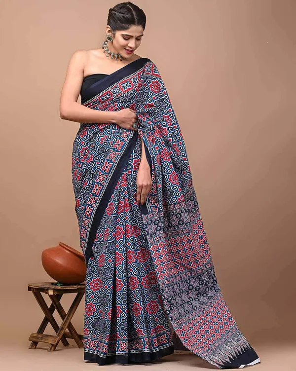 Navy_Blue_Soft_Mulmul_Cotton_Saree