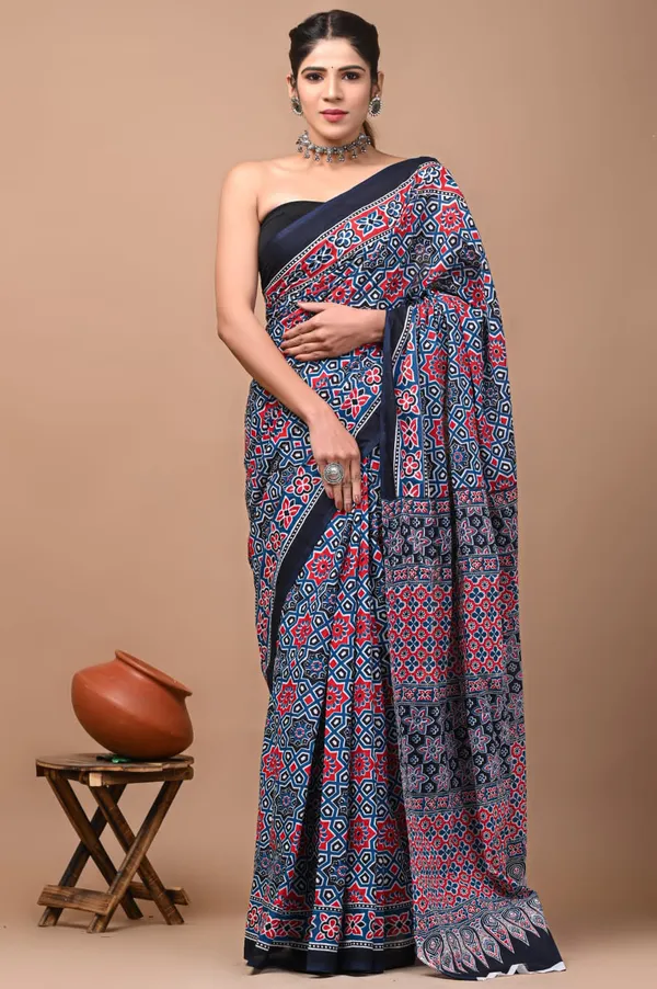 Navy_Blue_Soft_Mulmul_Cotton_Saree