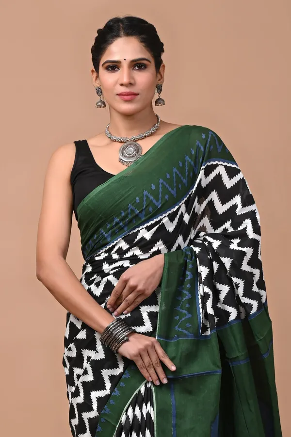Forest_Green_Soft_Mulmul_Cotton_Saree