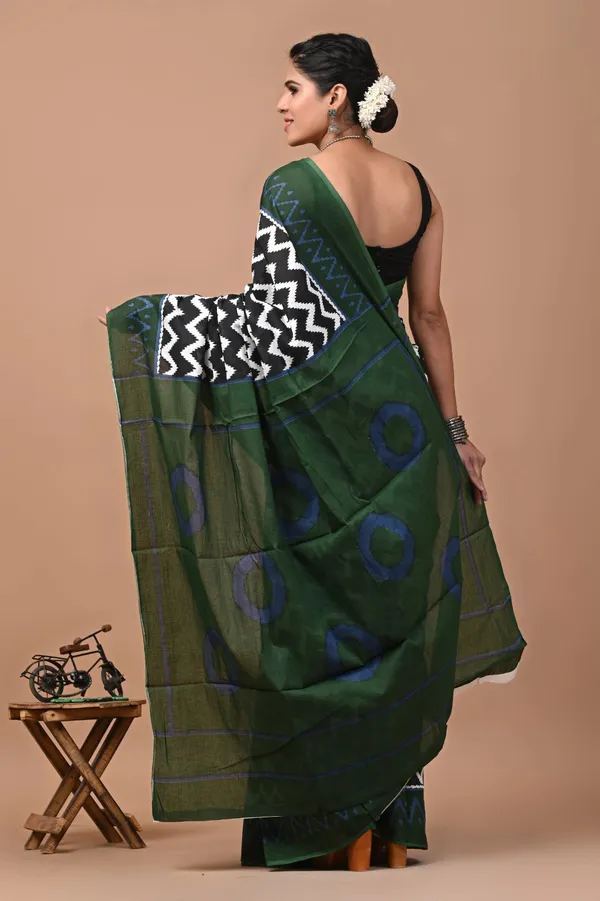 Forest_Green_Soft_Mulmul_Cotton_Saree