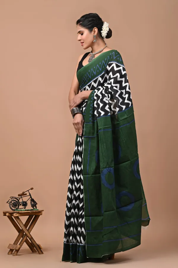 Forest_Green_Soft_Mulmul_Cotton_Saree