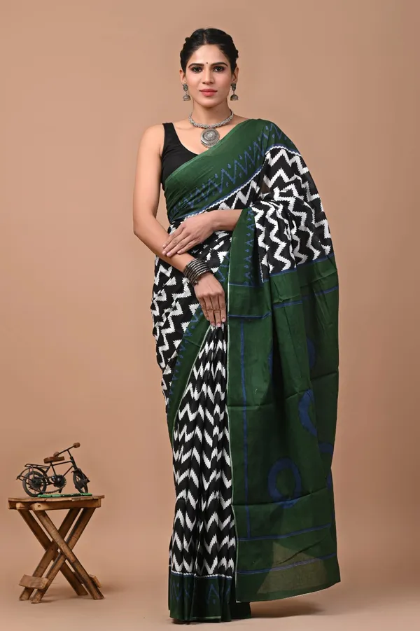 Forest_Green_Soft_Mulmul_Cotton_Saree