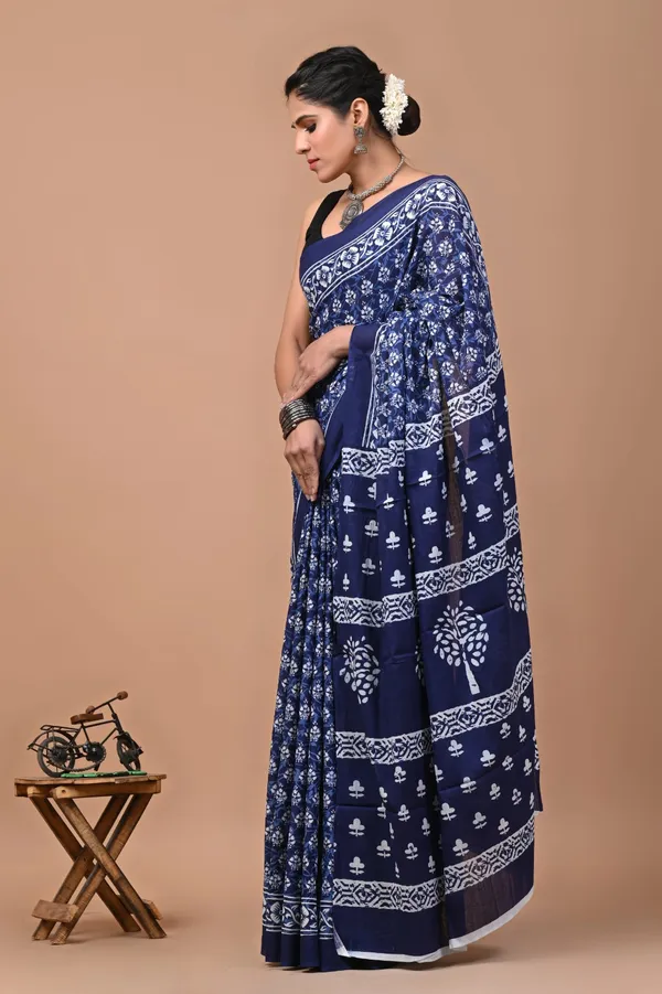 Indigo_Blue_Soft_Mulmul_Cotton_Saree