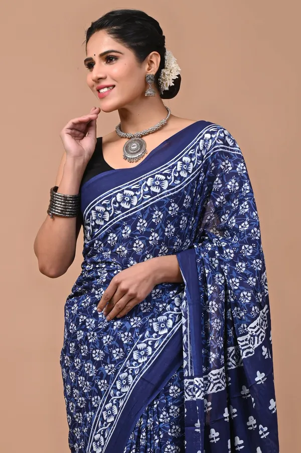 Indigo_Blue_Soft_Mulmul_Cotton_Saree