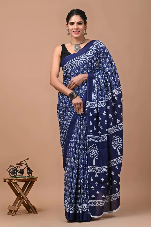 Indigo_Blue_Soft_Mulmul_Cotton_Saree