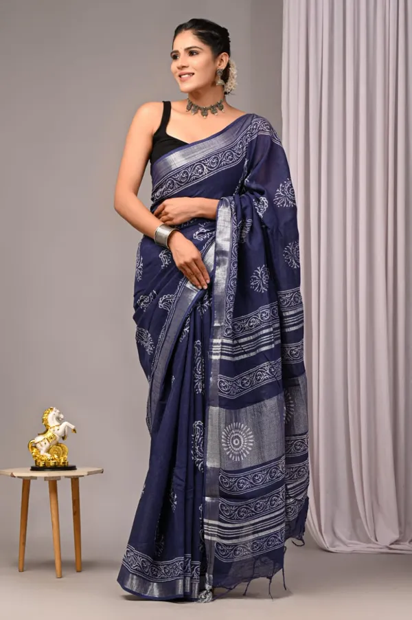 Blue_Trendy_Linen_Saree_For_Women