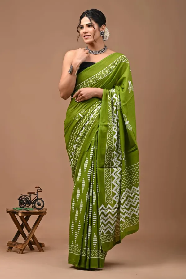 Olive_Green_Soft_Mulmul_Cotton_Saree
