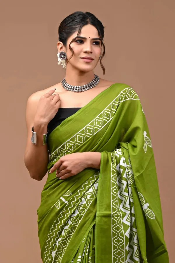 Olive_Green_Soft_Mulmul_Cotton_Saree