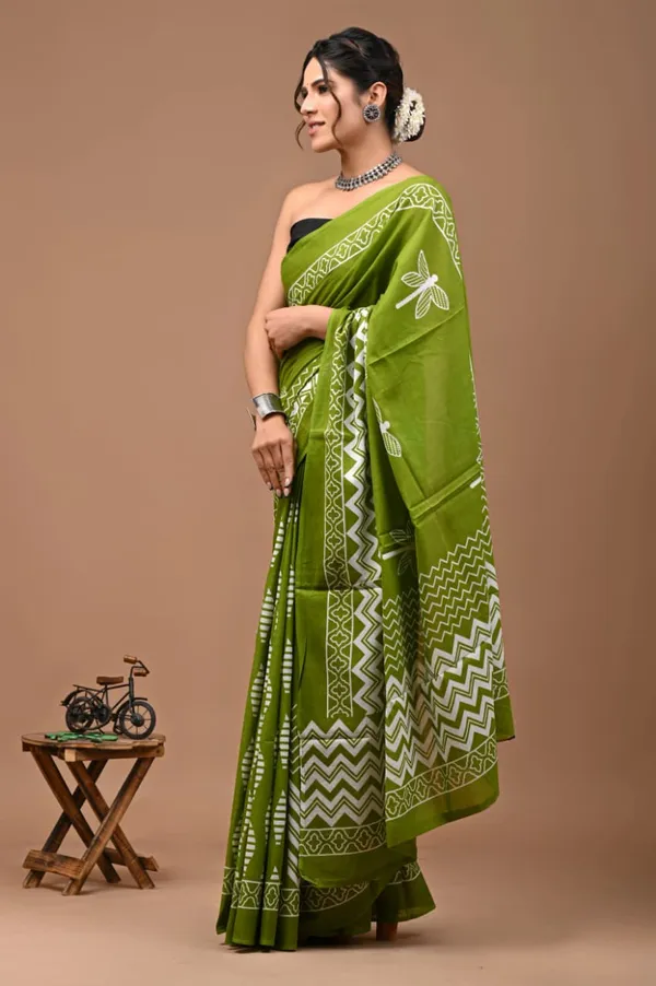 Olive_Green_Soft_Mulmul_Cotton_Saree