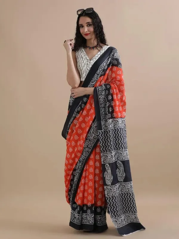 Tangerine_Orange_Soft_Mulmul_Cotton_Saree