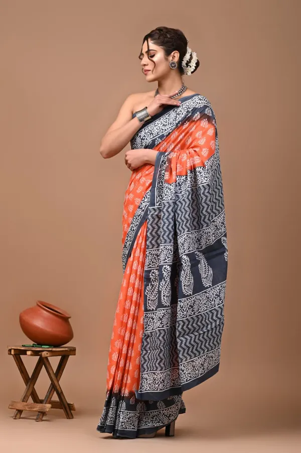 Tangerine_Orange_Soft_Mulmul_Cotton_Saree
