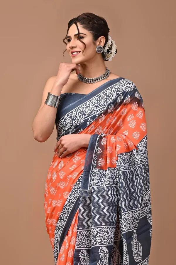Tangerine_Orange_Soft_Mulmul_Cotton_Saree