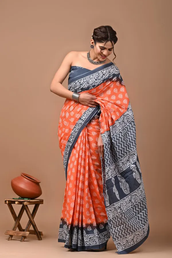 Tangerine_Orange_Soft_Mulmul_Cotton_Saree