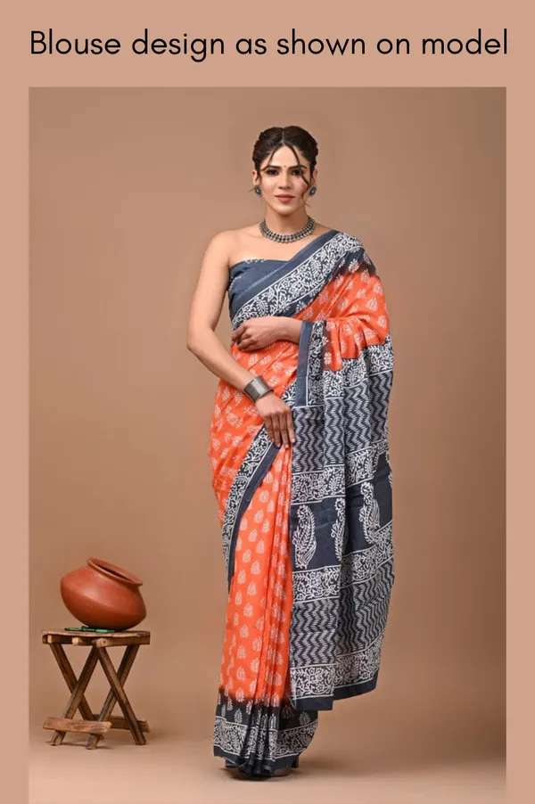 Tangerine_Orange_Soft_Mulmul_Cotton_Saree