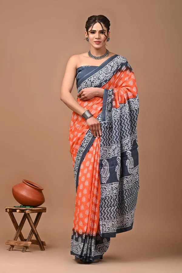 Tangerine_Orange_Soft_Mulmul_Cotton_Saree