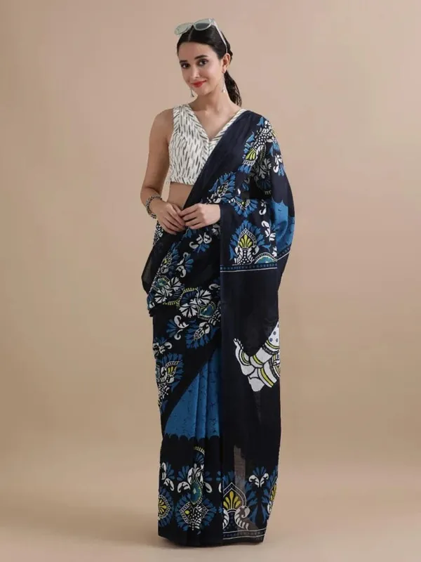 Midnight_Blue_Soft_Mulmul_Cotton_Saree