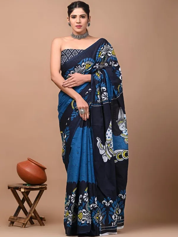 Midnight_Blue_Soft_Mulmul_Cotton_Saree