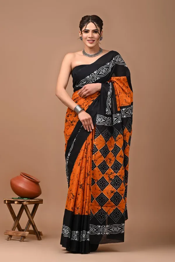 Rust_Orange_Soft_Mulmul_Cotton_Saree