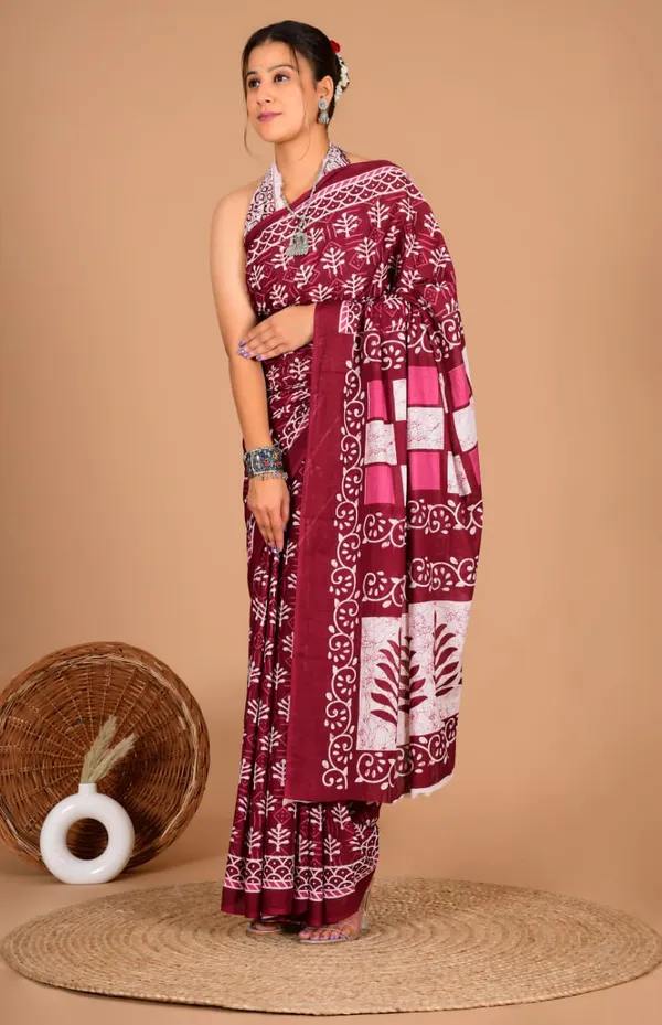 Maroon_Soft_Mulmul_Cotton_Saree