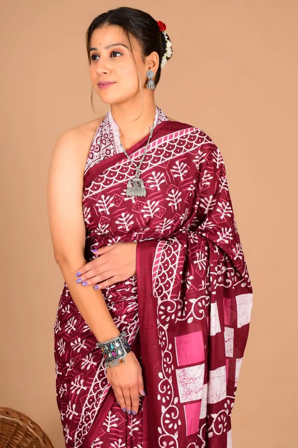Maroon_Soft_Mulmul_Cotton_Saree
