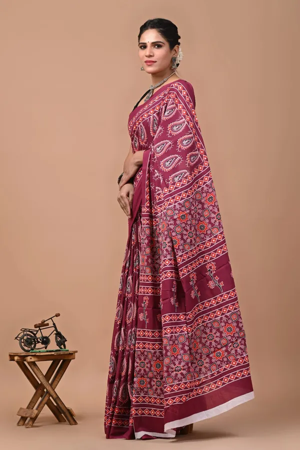 Maroon_Soft_Mulmul_Cotton_Saree
