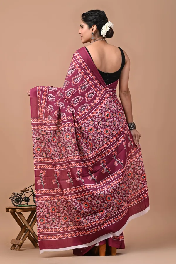 Maroon_Soft_Mulmul_Cotton_Saree