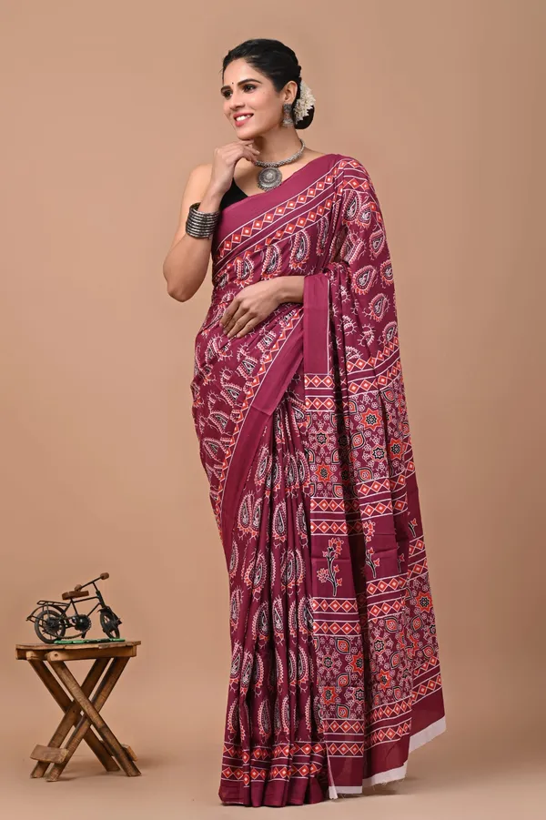 Maroon_Soft_Mulmul_Cotton_Saree