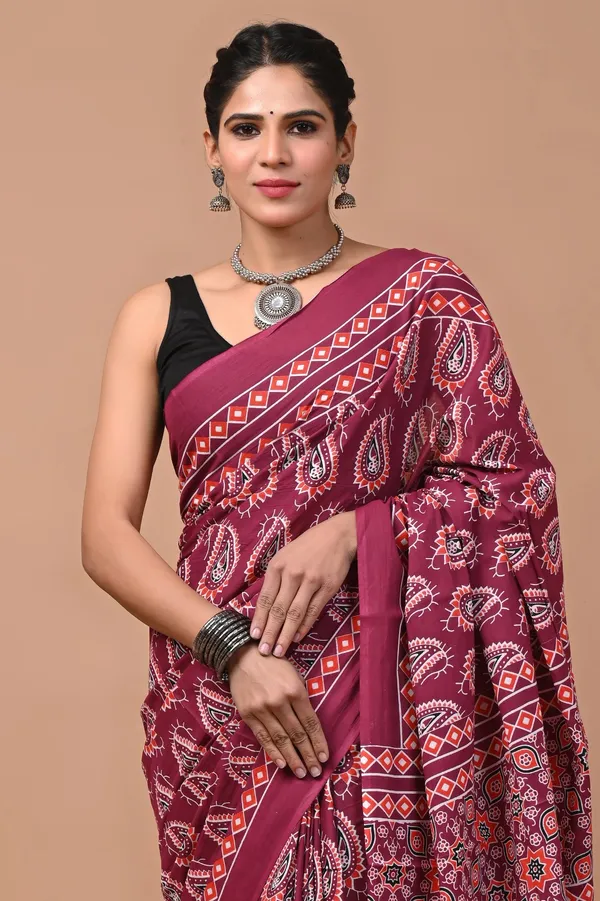 Maroon_Soft_Mulmul_Cotton_Saree
