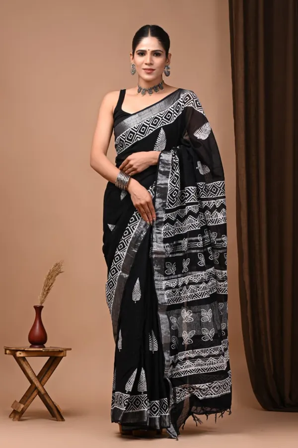 Black_Trendy_Linen_Saree_For_Women