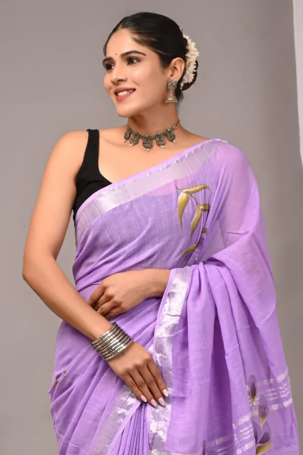Lavender_Trendy_Linen_Saree_For_Women