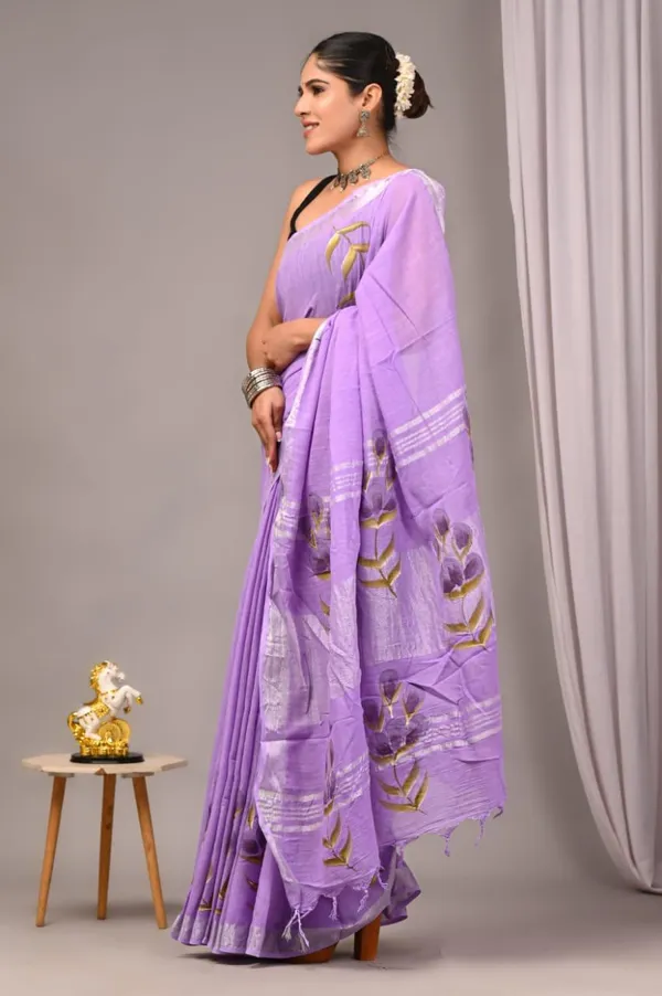 Lavender_Trendy_Linen_Saree_For_Women