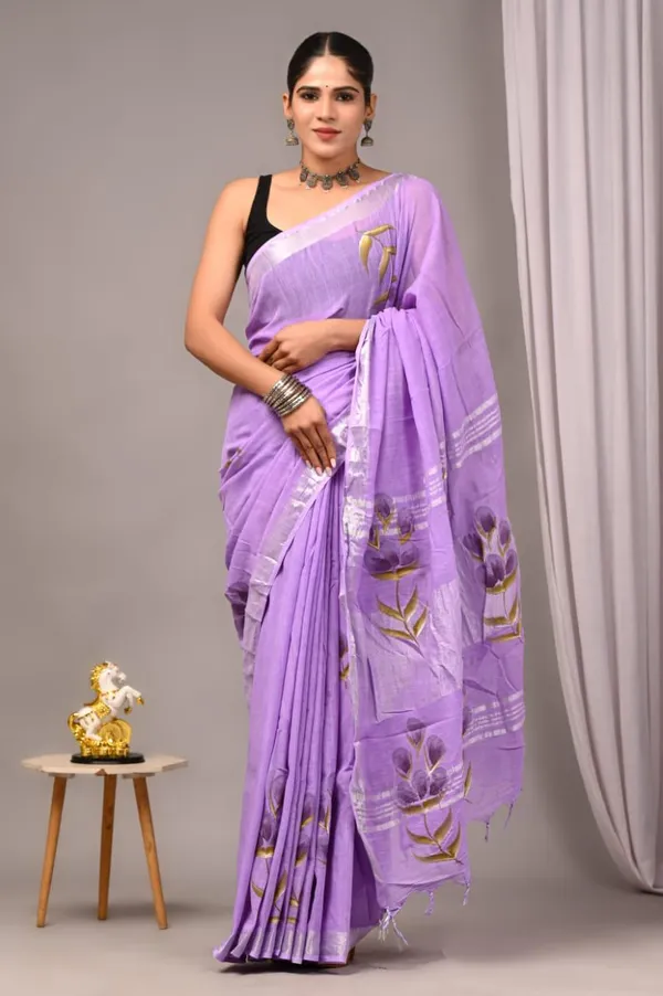 Lavender_Trendy_Linen_Saree_For_Women