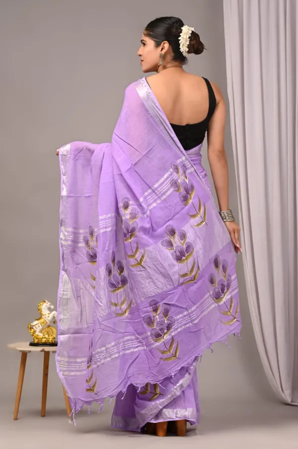 Lavender_Trendy_Linen_Saree_For_Women