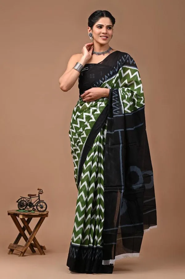 Olive_Green_Soft_Mulmul_Cotton_Saree