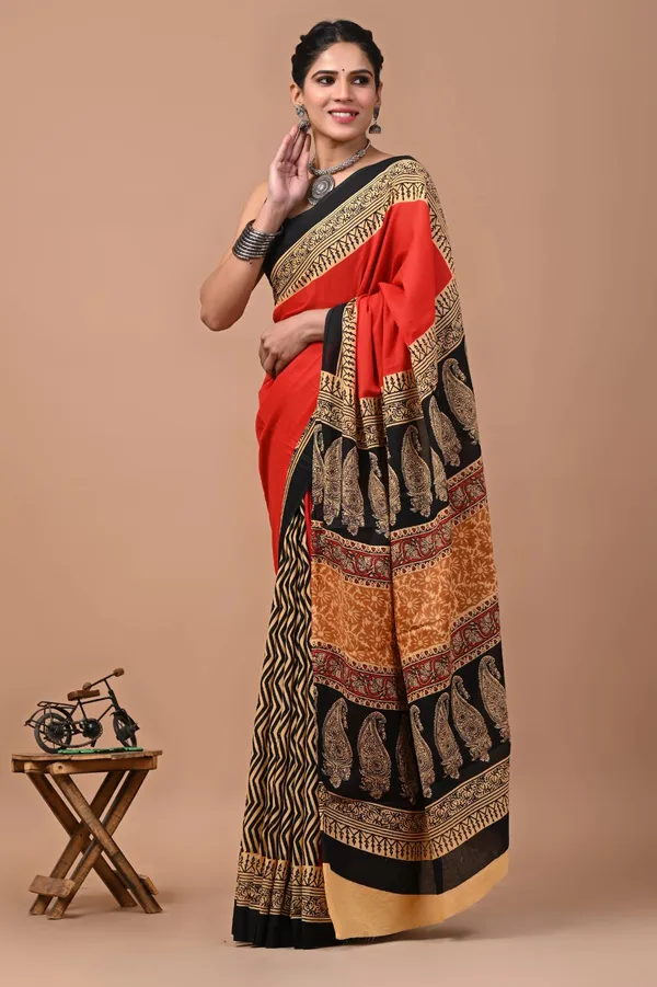 Red_Soft_Mulmul_Cotton_Saree