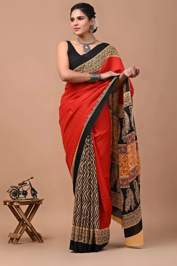 Red_Soft_Mulmul_Cotton_Saree